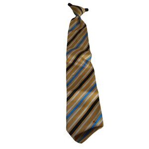 Vintage 1970s Striped Black gold blue grey clip on Tie necktie - Estate Find